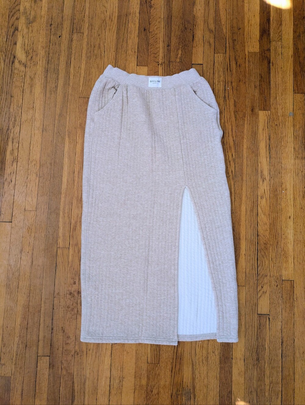 Offline by Aerie Tan Real Me Xtra ribbed midi skirt slit size small